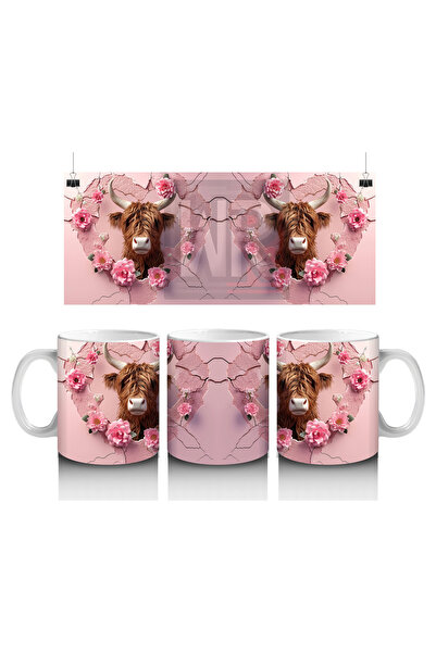 Luluyen Cow Pair Decorated with Pink Rose Hearts - Printed Coffee Mug