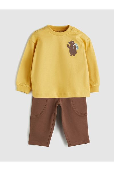 LC Waikiki Lcw Kids New Season Crew Neck Printed Baby Boy Sweatshirt and Trousers 2-Piece Set