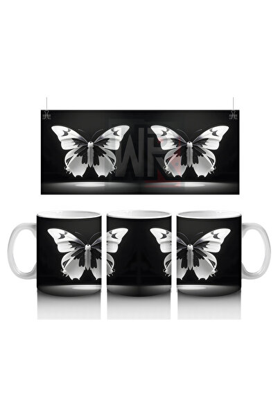 Luluyen فراشات بيضاء على خلفية سوداء – كوب مطبوع