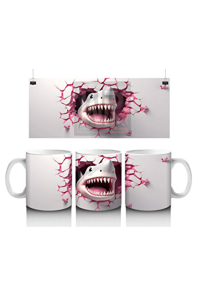 Luluyen قرش لطيف يبتسم على شكل قلب في الشق - كوب قهوة مطبوع