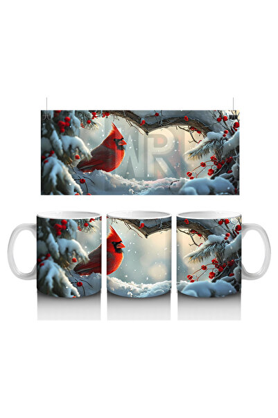 Luluyen Red Cardinal Bird on Snowy Branches – Printed Mug