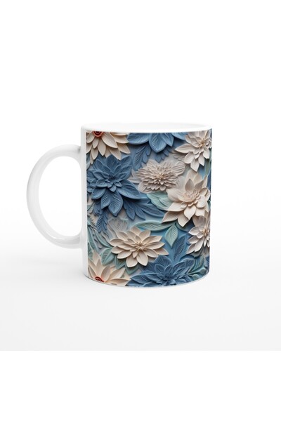 Luluyen كوب منقوش على شكل أوراق شجر زرقاء ثلجية وزهرة كريمية