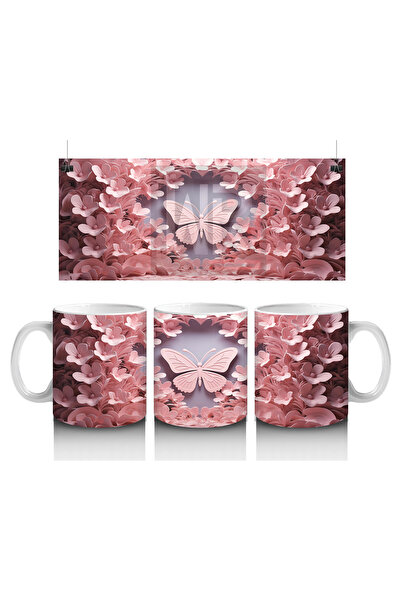 Luluyen فراشة طائرة بين أوراق الشجر الوردية - كوب قهوة مطبوع
