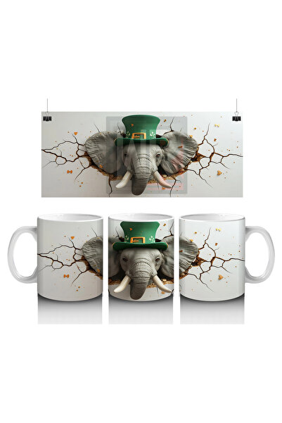 Luluyen مجسم فيل مع قبعة سانت باتريك – كوب قهوة مطبوع