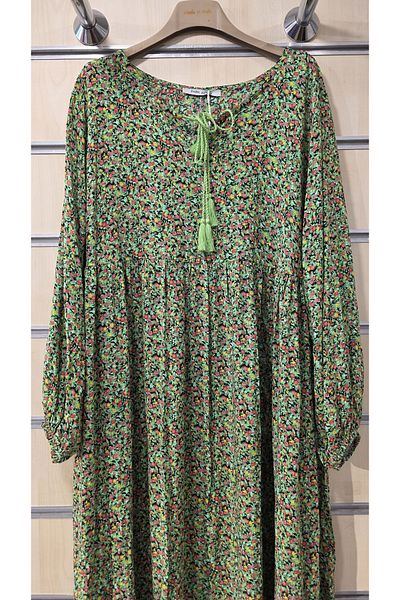 Park Moda Long Dress with Branched Flower Pattern and Tassel Detail