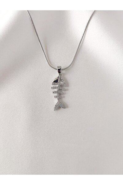 Evorya Women's Stainless Steel Zircon Stone Fish Bone Necklace