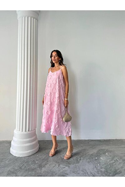 Yarın Ne Giysem ASKILI PÜSKÜL DETAYLI ELBİSE PEMBE