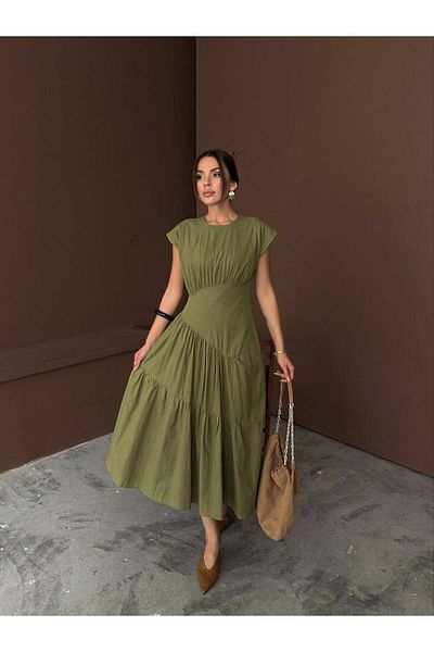 369 etnik butik Layered Maxi Dress with Pile Detail - Sleeveless - Round Neck