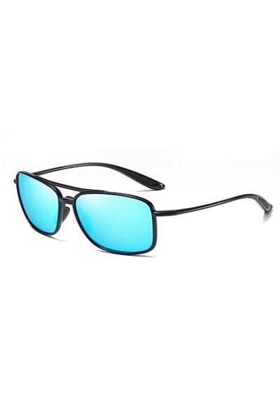 GERICOM Sport Sunglasses, Rectangular Shape, Polarized, UV Filter, Blue Lens, Black Frame