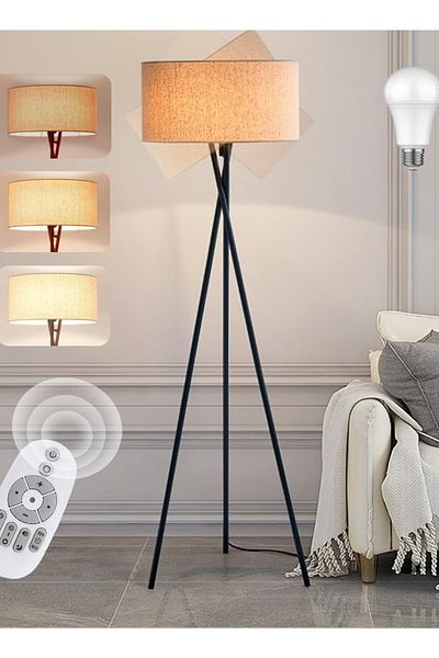 Primo Plus 3 Color Temperature Led Tripod Floor Lamp With Linen Shade And Adjustable Angle With Remote Control