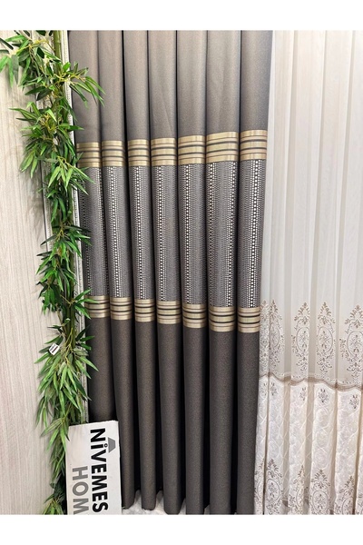 NİVEMESHOME Mizrakli Ft632256 V-2503 Anthracite 1/3 Double Pile Background Curtain Apm
