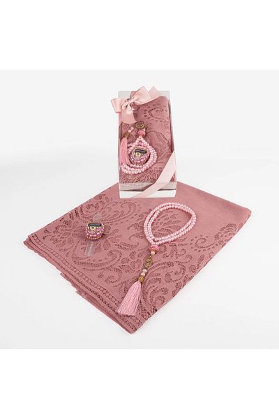 nurfemina Powder Pink Lace Shawl and Pearl Prayer Beads + Remembrance Gift Set - Special Boxed, Women's Accessory