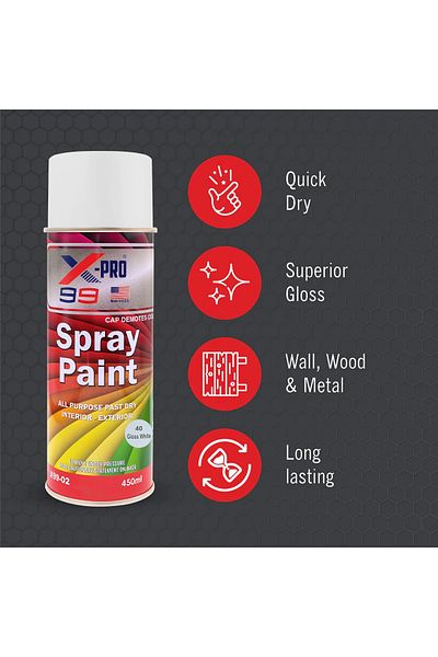 XPRO X-PRO 99 Gloss white Spray Paint 450ml Fast Dry, Multi-Surface, Gloss Finish, UV Protection X99-02