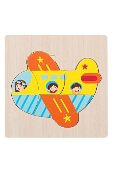 Wonderland Puzzle din lemn, 5 piese, avion de pasageri, multicolor, 15 x 15 cm