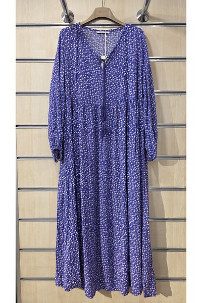Park Moda Long Dress Small Floral Pattern with Tassel Detail