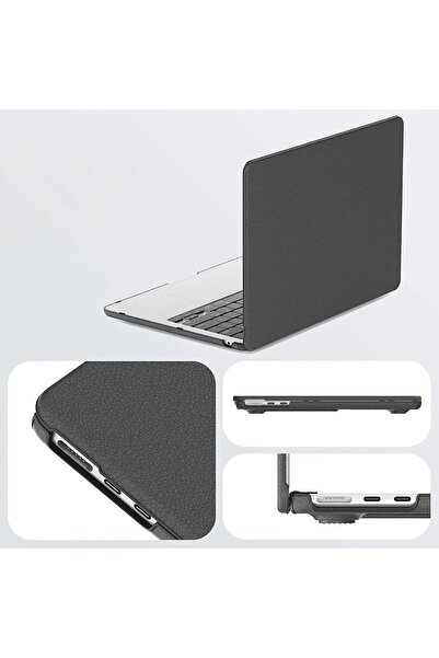 CepteToptan Myt09 MacBook Air 15 2024 Compatible MacBook Leather Cover - Gray