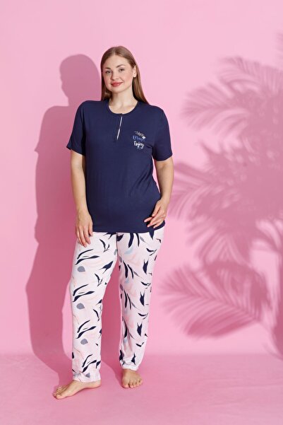 pijamacity KADIN YARIM PAT BATTAL BEDEN KISA KOLLU PİJAMA TAKIMI