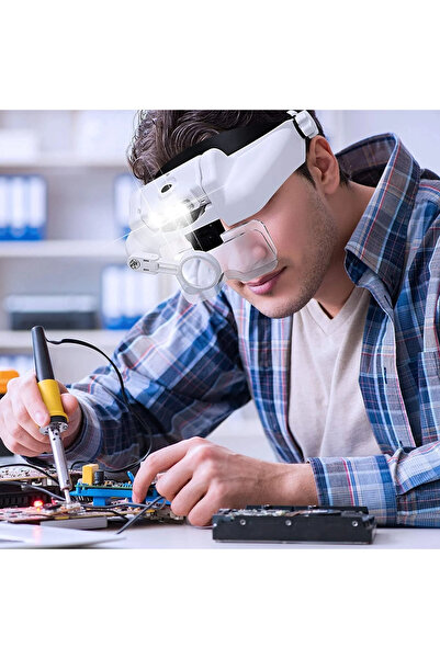 TeknoFaji Büyüteç Gözlük,Şapka Tipi,Yakın Çalışmalar İçin, Çift Ledli Loop Gö...