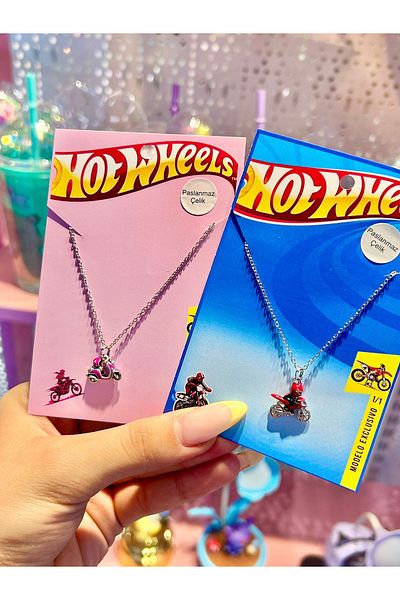Wisevelya Blue Hotweels Card Holder Motor Steel Necklace