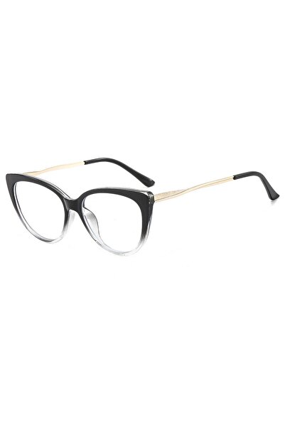 GERICOM Ochelari cu lentile transparente și protecție împotriva luminii albastre, antireflexie, metalici, lentile tip ochi de pisică, negri/transparenti