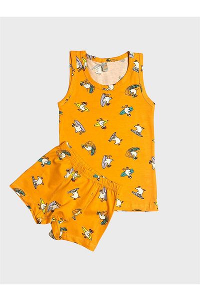 elmas kids Boy's Cotton Orange Duck Skateboard Patterned Singlet Boxer Set