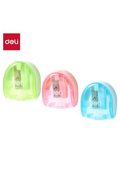 Deli pencil sharpener #φ6.5-8mm #blue/pink/green With canister, 10 Pcs
