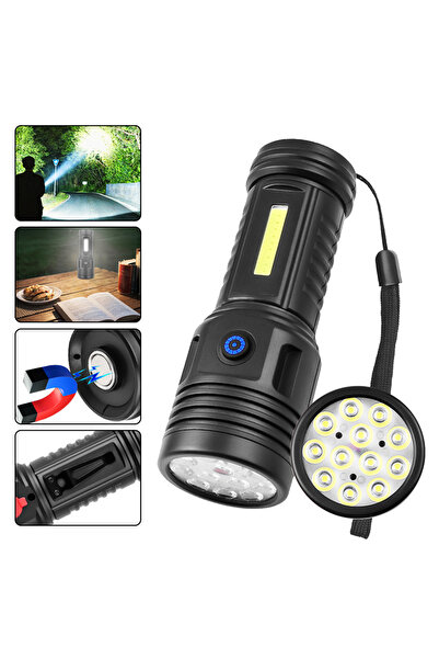 Rabelix Online Marketing 4+2 Modlu Şarjlı El Feneri 12 Ön Led 9 Cab Yan Ledli...