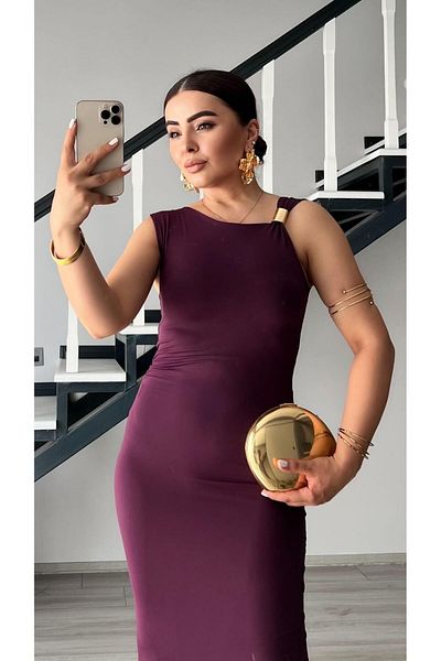 Oslove Purple Jersey Fabric Accessory Detailed Dress