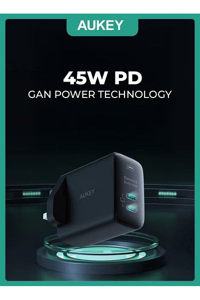 AUKEY Omnia II Duo 45W PD Wall Charger with GaN Power Technology PA-B4T Black