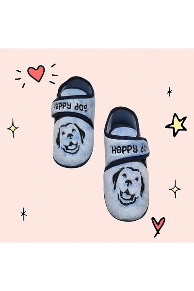 GEZER Full Orthopedic Velcro Happy Dog Non-Slip Sole Nursery Kindergarten Home Slippers