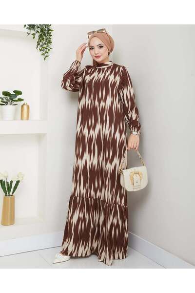 PALMİYE GİYİM Büyük Beden Desenli Viskon Elbise
