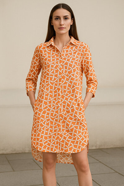 Çeşme Home 100% Cotton Pocket Shirt Dress Casual Oversize Cut Summer & Spring Buttoned Tunic