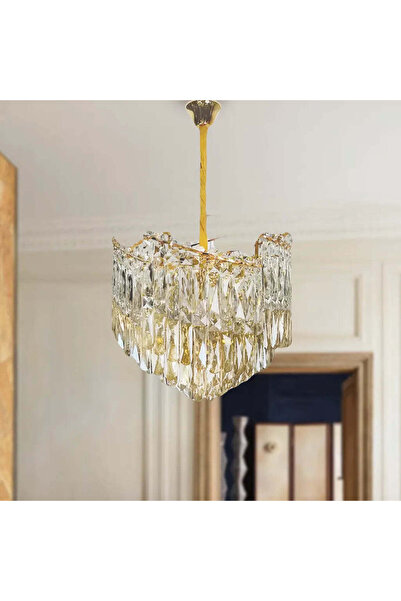 ALC-Shop Πολυέλαιος TOPKAPI Petito Crystal 3xE27, Διάμετρος 30cm, Γυαλιστερό Χρυσό, Ρυθμιζόμενο Ύψος