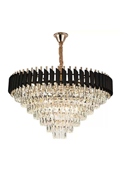 Alista Home Candelabru Cristal VERSAILLES Supremo 12 xE 14, Diametru 80 cm, Auriu Lucios si Negru, Inaltime Regl