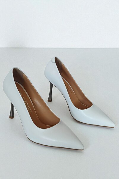 ERS Air Comfort Genuine Leather White Women's Stiletto – 9 cm Metal Thin Heel Stylish Pointed Toe Heeled Shoes