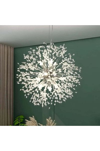 Alista Home Candelabru Cristal Schonbrunn, 6 x G 9, Diametru 40 cm, Argintiu Lucios, Inaltime Reglabila