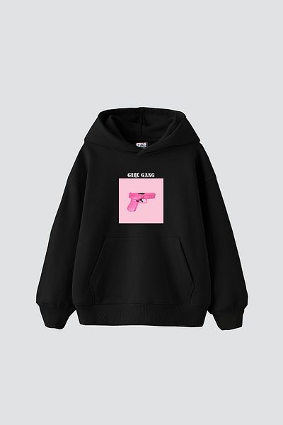 Sekizbiraltı Girl Gang Printed Oversize Unisex Black Hoodie