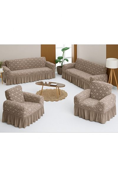 BOSTAN Jacquard Shawl Pattern Sofa Cover Set 3+3+1+1 (Burgundy)