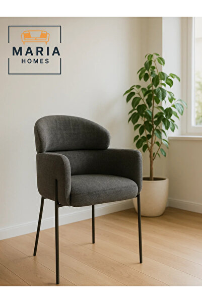 MARIA HOMES Modern Dark Gray Upholstered Dining Chair – Padded Seat & Back wi...