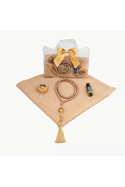nurfemina Gold Eşarp Esans ve İncili Tesbih+Zikirmatik Hediye Seti - Şık Kutu...