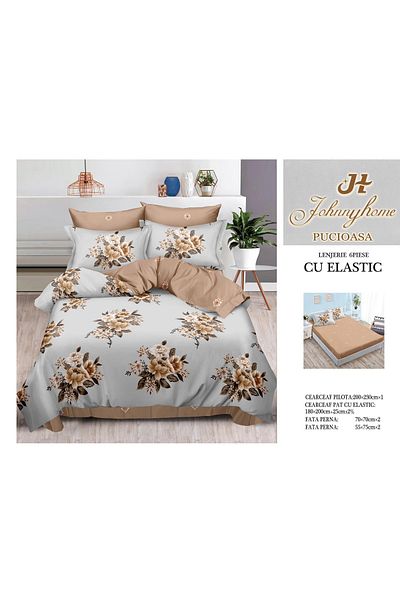 FIONNA.RO Fine Bed Linen With Elastic - Beige Bouquet
