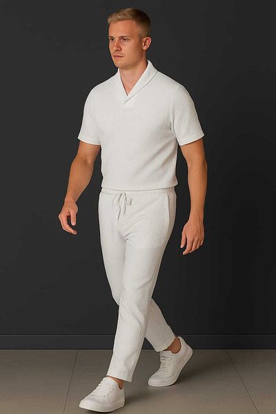 DWN WEAR Wrapped Crinkle Fabric Summer Lycra Unisex Women Men Short Sleeve T-Shirt Sweatpants Set