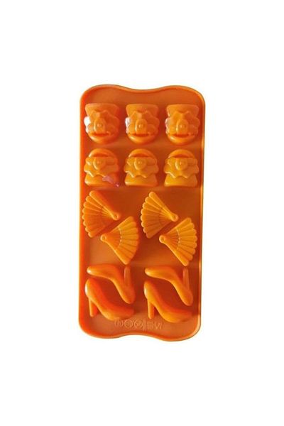 Generic Orange Silicone Baking Mold – 14 Cavities, Fan & Heel Design
