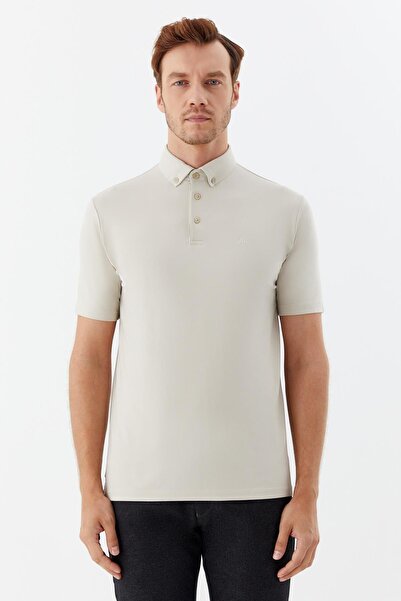 Sabri Özel Gömlek Yaka Erkek T-Shirt Bej