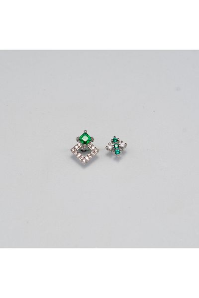 Piercing by Sever Combination Green and Transparent Stone Model Piercing... Silver Color (Tragus Helix Conch Flat)