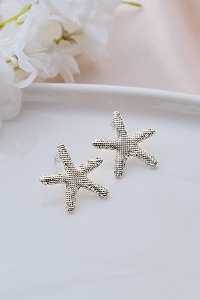 AURRARİ Silver Deniz Yıldızı Çizgili Küpe