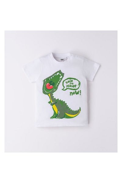 İDO Dinosaur Print T-Shirt for Boys, I Do, White, 128-140 cm