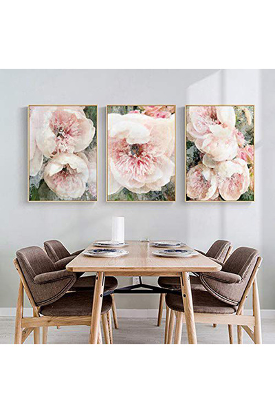 Linacci Σετ 3 τεμαχίων χρυσό μεταλλικό πλαίσιο Pink Flower Real Glass Σετ τραπεζιού