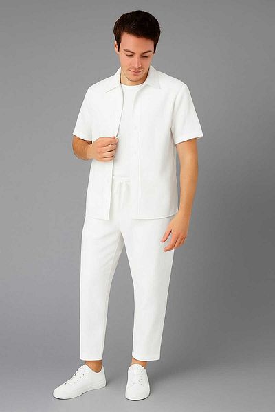 DWN WEAR Bürümcük Crinkle Fabric Summer Lycra Men's Shirt Pants Set