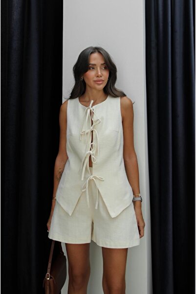 Havoş Beige Cathey Tie-Up Vest Shorts Set